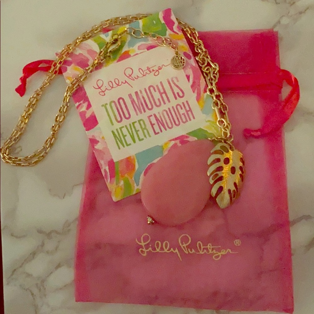 Lilly Pulitzer pink and gold palm leaf necklace